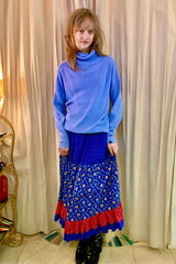 Vintage Blue Patchwork Print Ruffled Skirt Selected by Nomad Vintage
