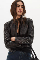 Understated Leather Studded Racer Jacket