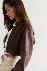 Understated Leather Cropped Bomber Jacket