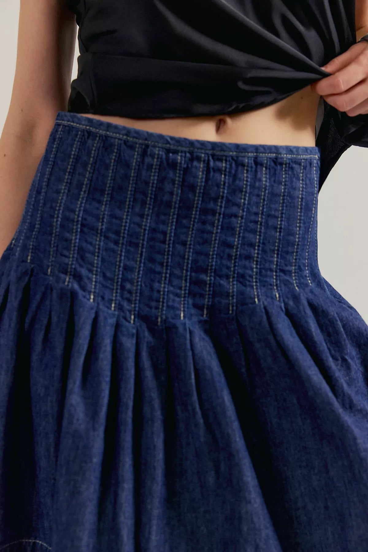 We The Free Peyton Pintuck Denim Midi Skirt