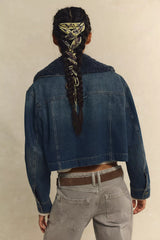 We The Free Heart Land Cozy Denim Cropped Jacket