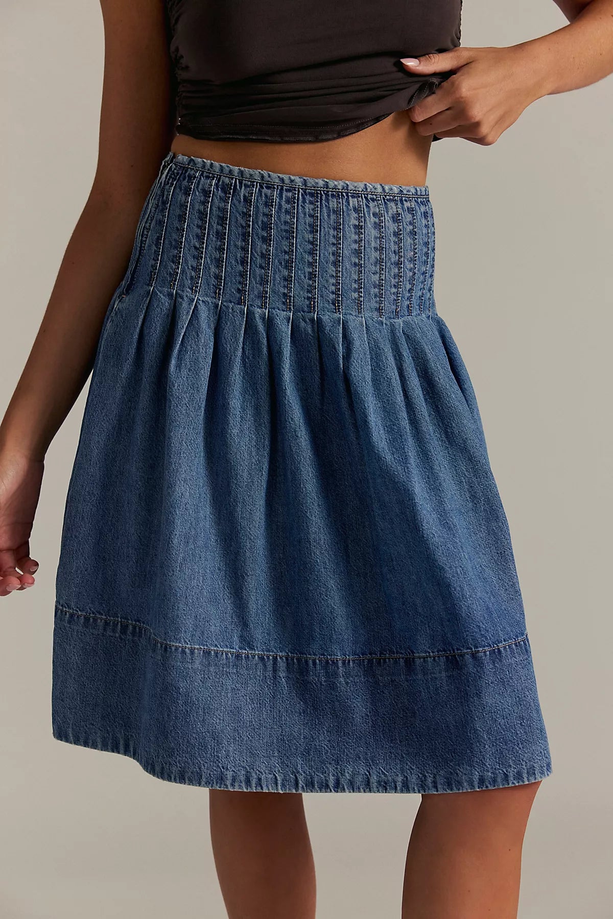 We The Free Peyton Pintuck Denim Midi Skirt