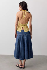 We The Free Skipper Pleated Denim Midi Skirt