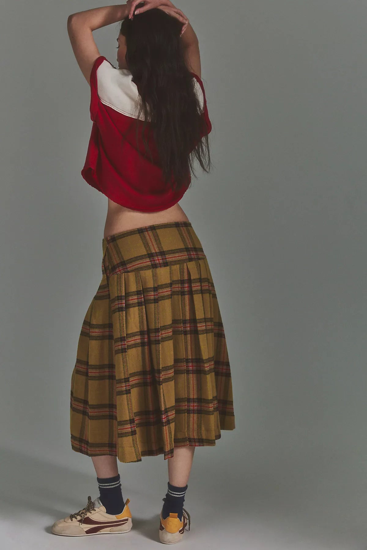 We The Free Skipper Pleated Plaid Midi Skirt