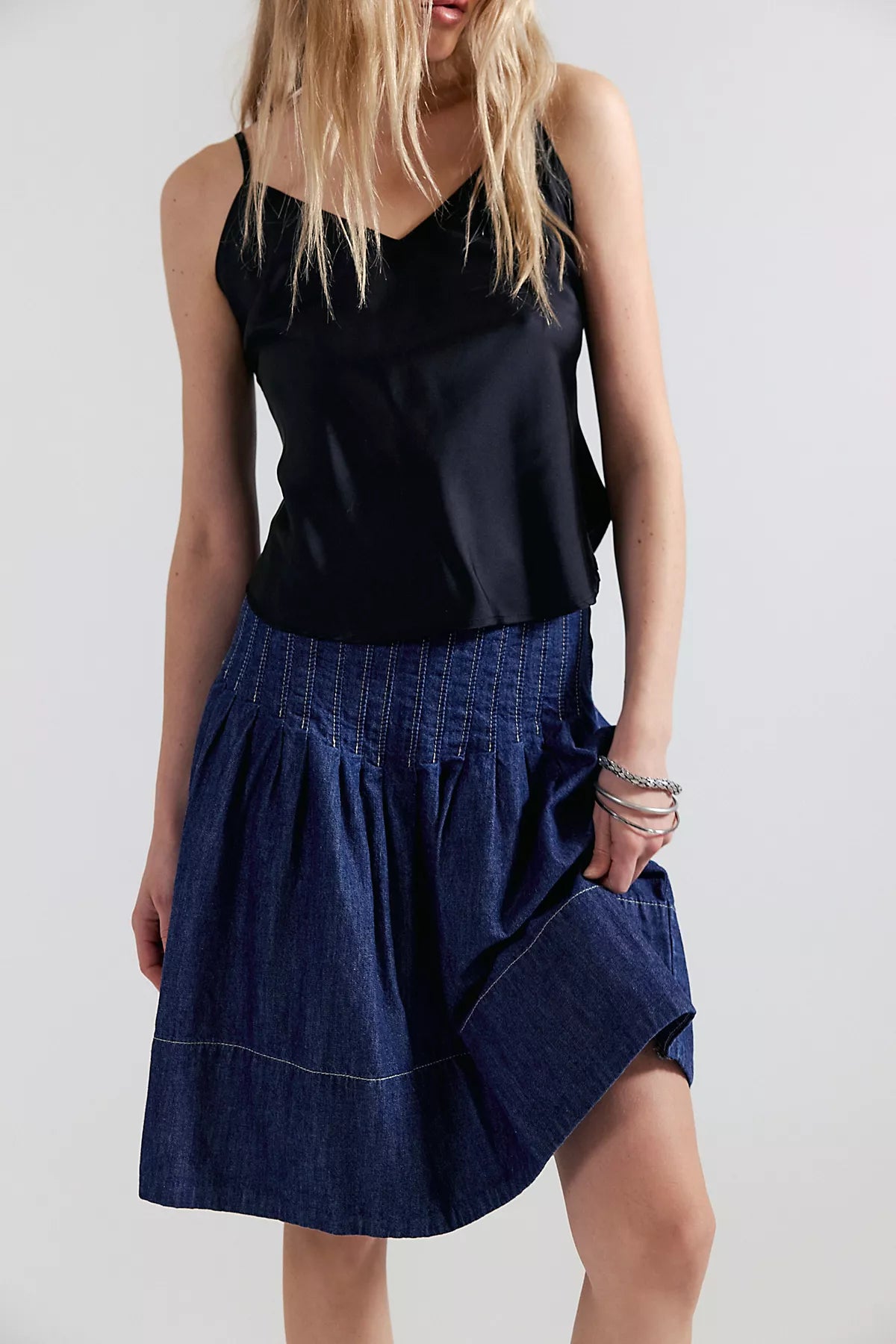 We The Free Peyton Pintuck Denim Midi Skirt
