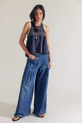 We The Free Plot Twist Pintuck Wide-Leg Jeans
