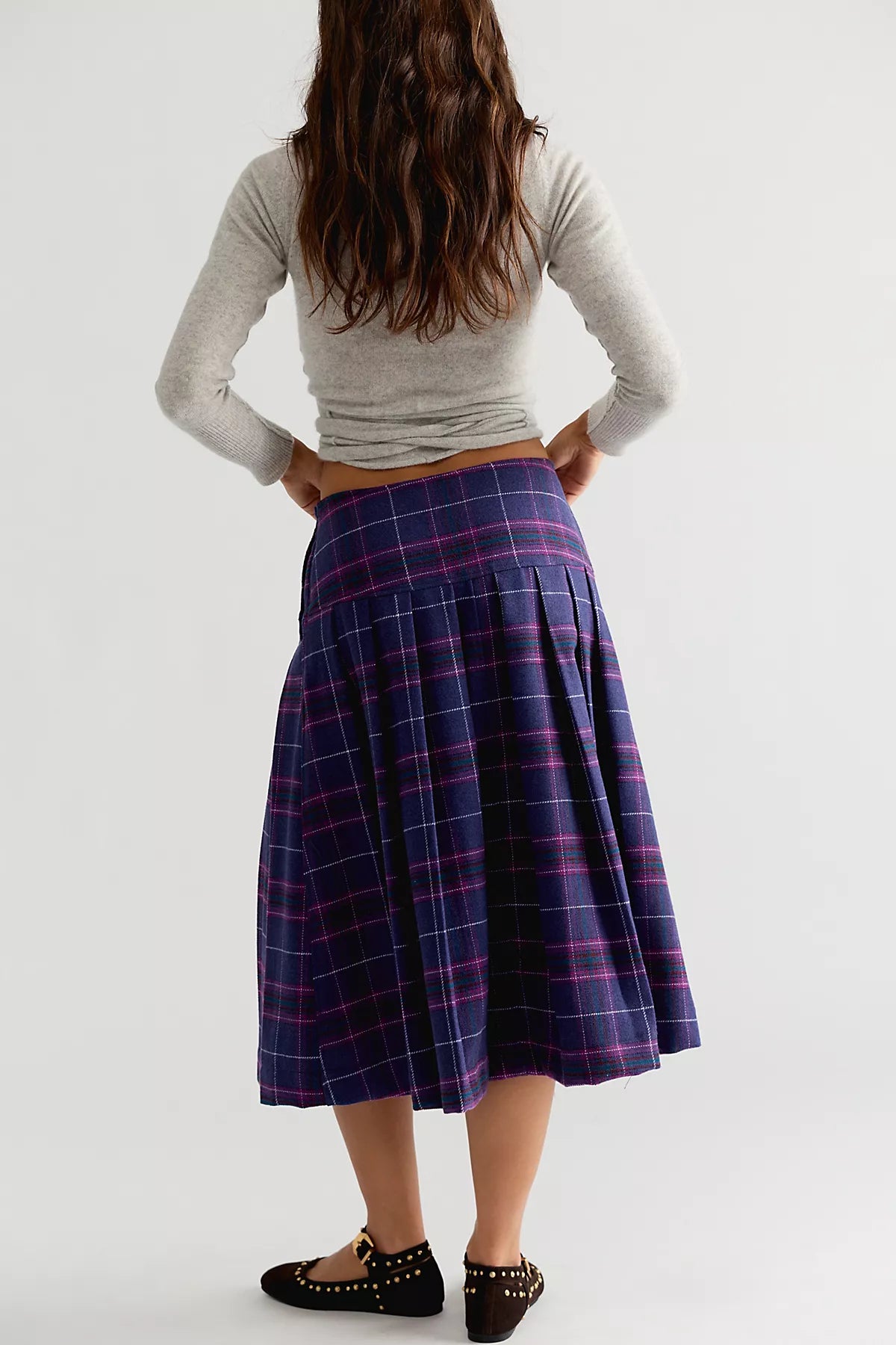 We The Free Skipper Pleated Plaid Midi Skirt