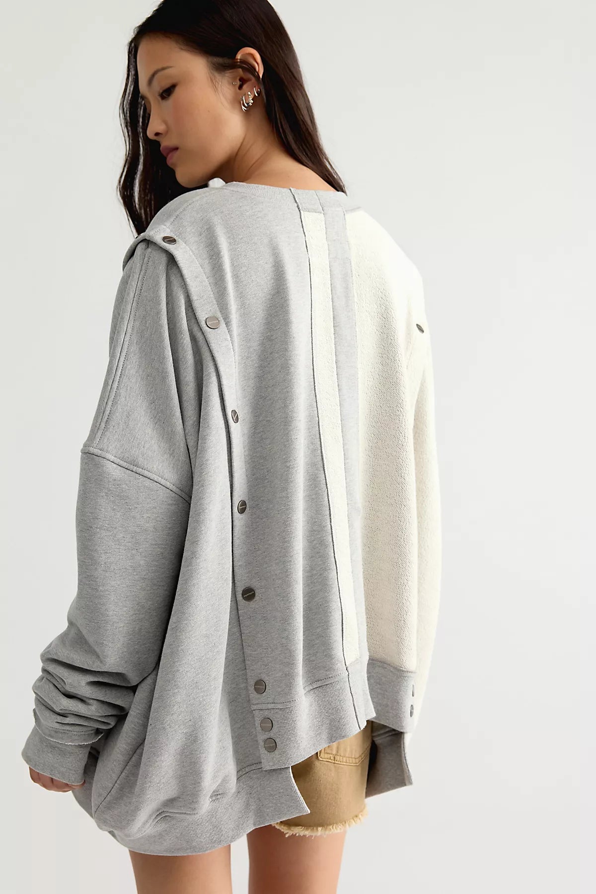 Asparagus Asymmetrical Snap Sweatshirt