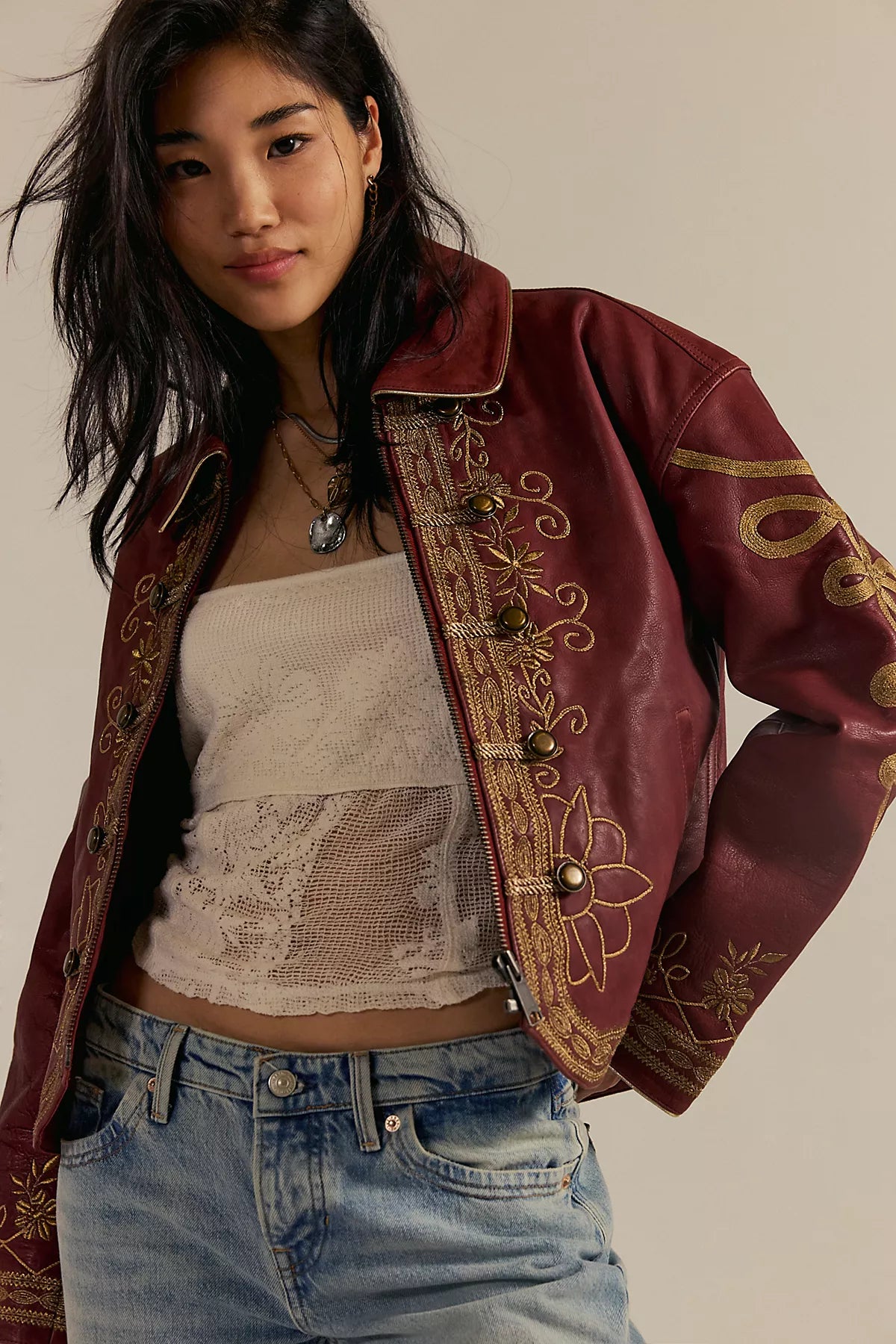 We The Free Lana Leather Band Jacket