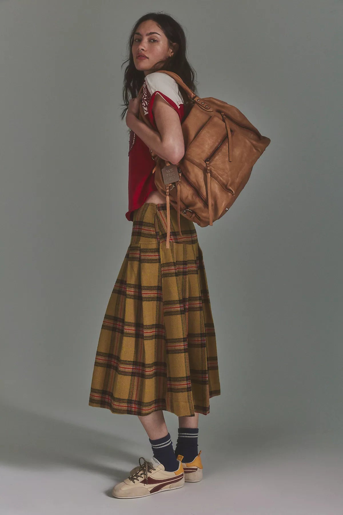We The Free Skipper Pleated Plaid Midi Skirt