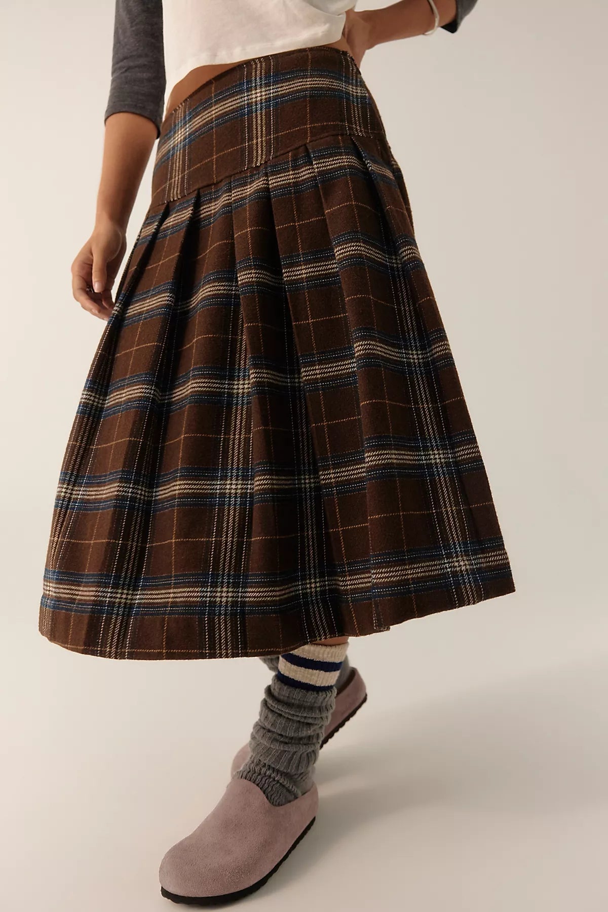 We The Free Skipper Pleated Plaid Midi Skirt
