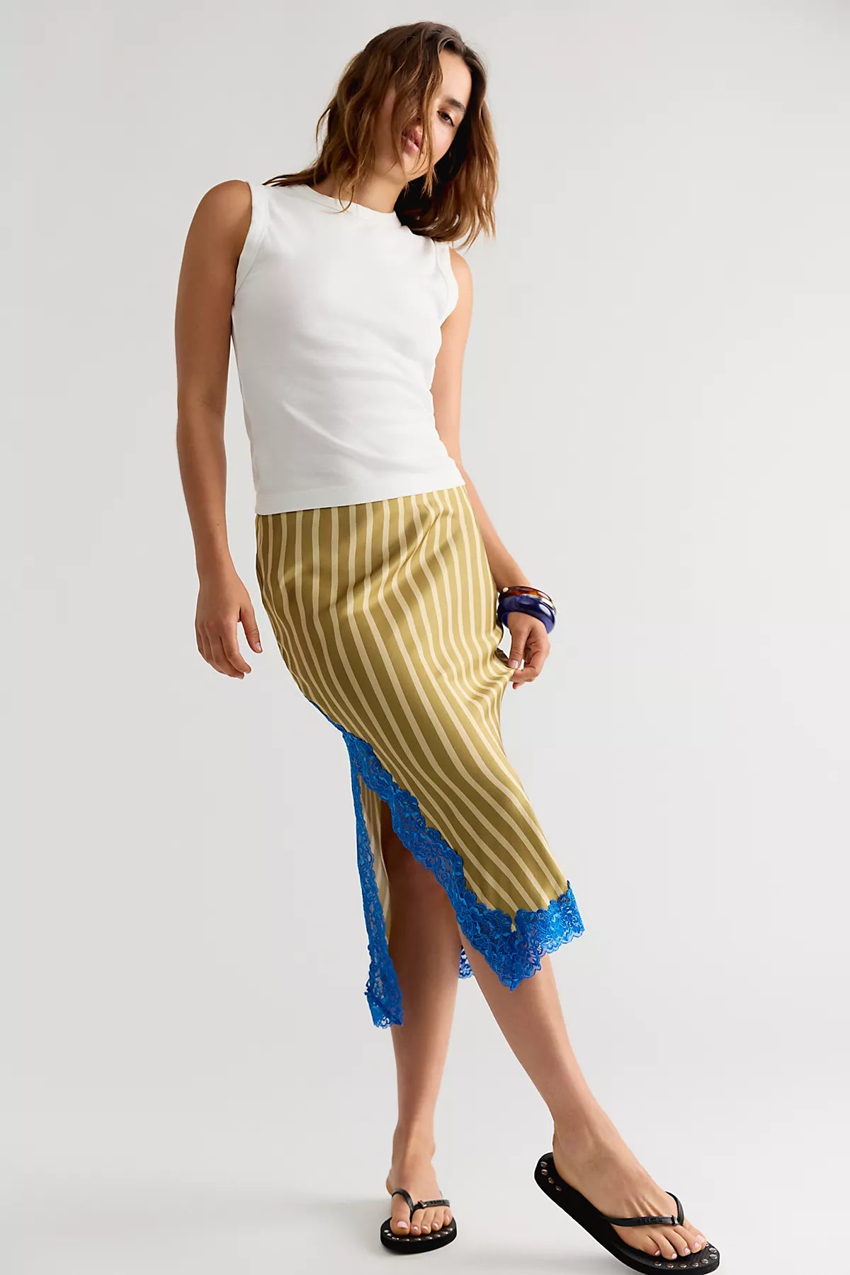 Bias Behavior Stripe Midi Skirt